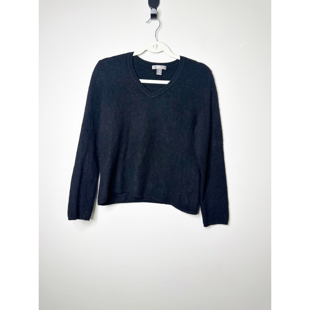 Charter Club V-Neck Sweater Womens PM Black 100% Cashmere 2 Ply Petite Medium